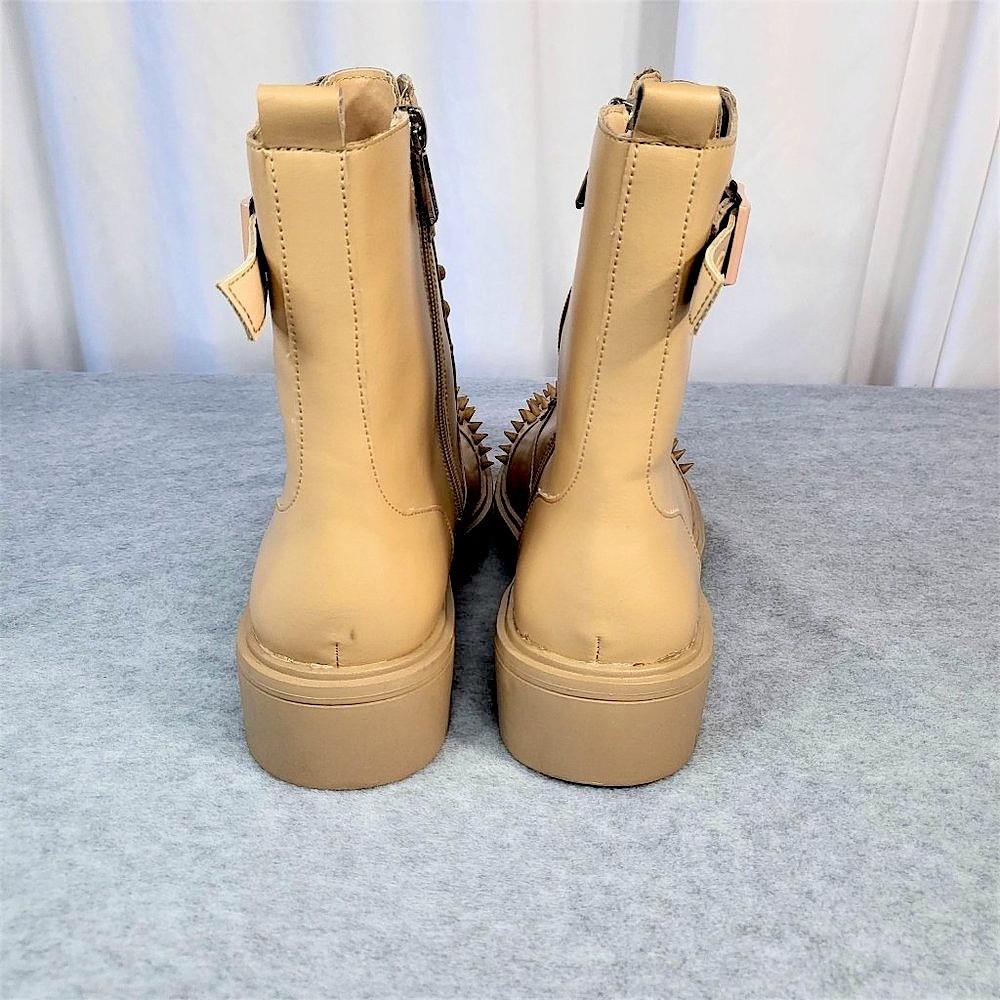 Cape Robbin Bitten Nude Spiked Combat Moto Punk Ankle Boots - Picture 5 of 6